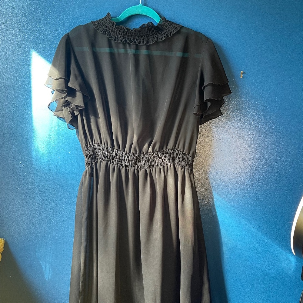 High Neck Dress with Flutter Sleeves with Shirred Elastic Waist